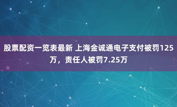 股票配资一览表最新 上海金诚通电子支付被罚125万，责任人被罚7.25万